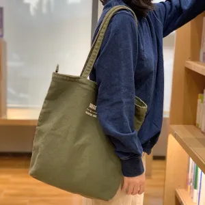 Green Canvas Tote Bag Canvas Reusable Grocery Shopping Bag Canvas Shoulder Tote Bag