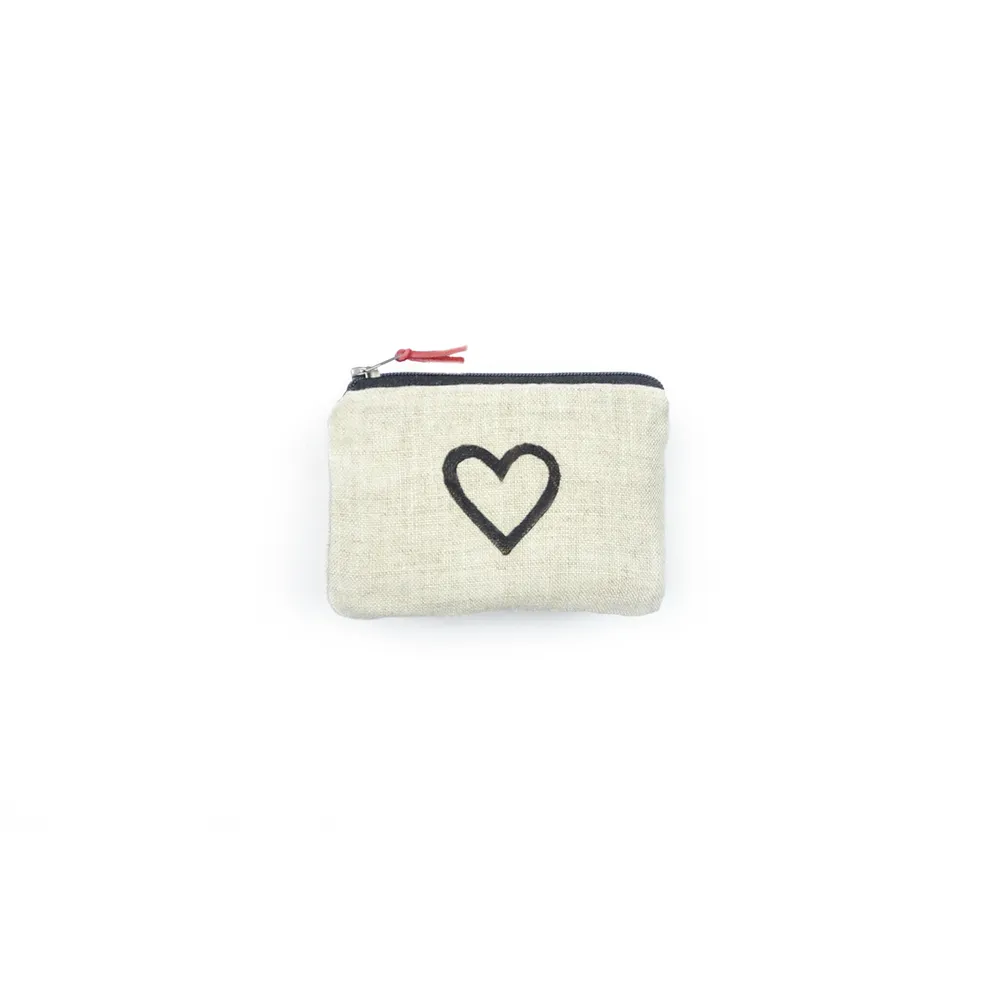 Heart Blockprint Linen Coin Purse