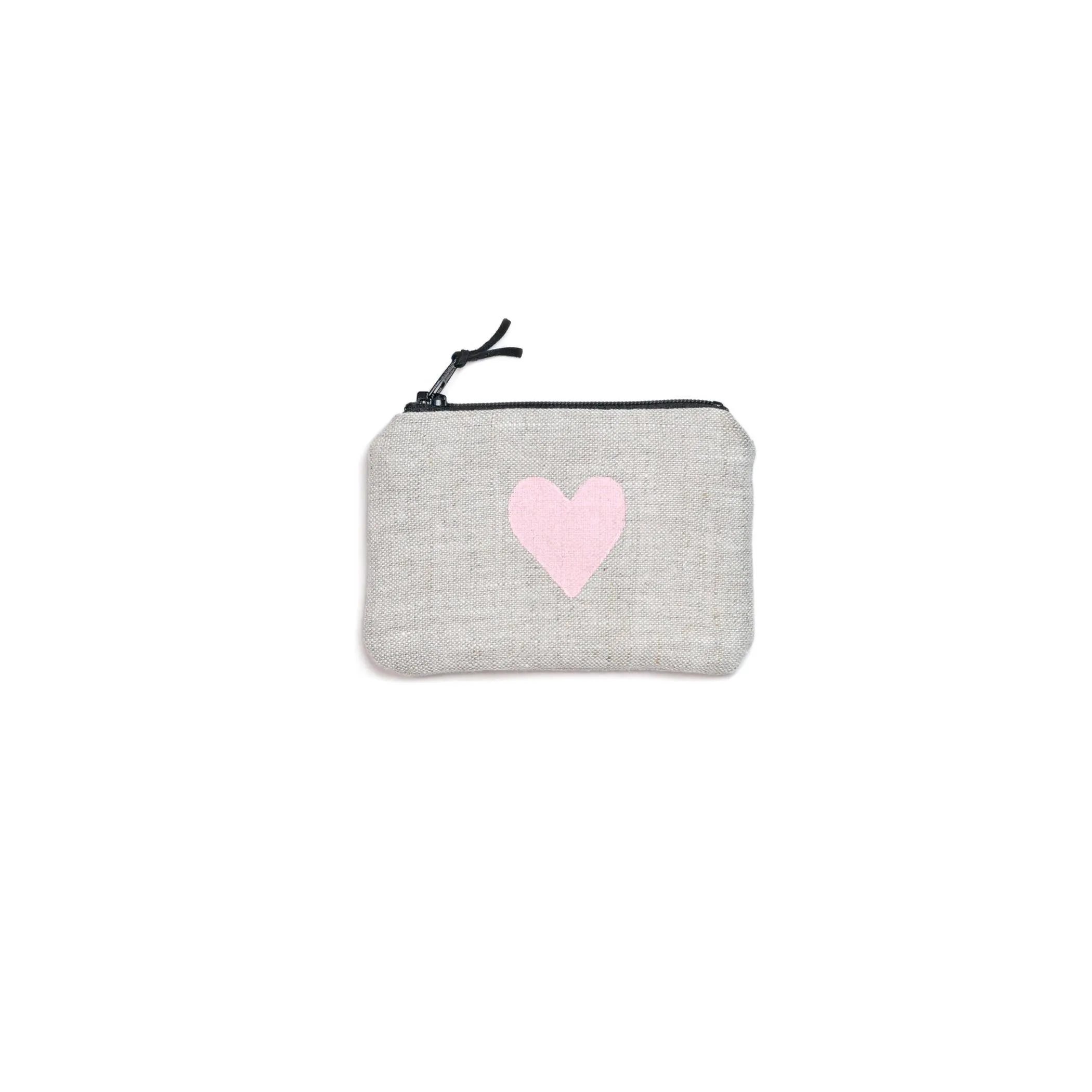 Heart Blockprint Linen Coin Purse