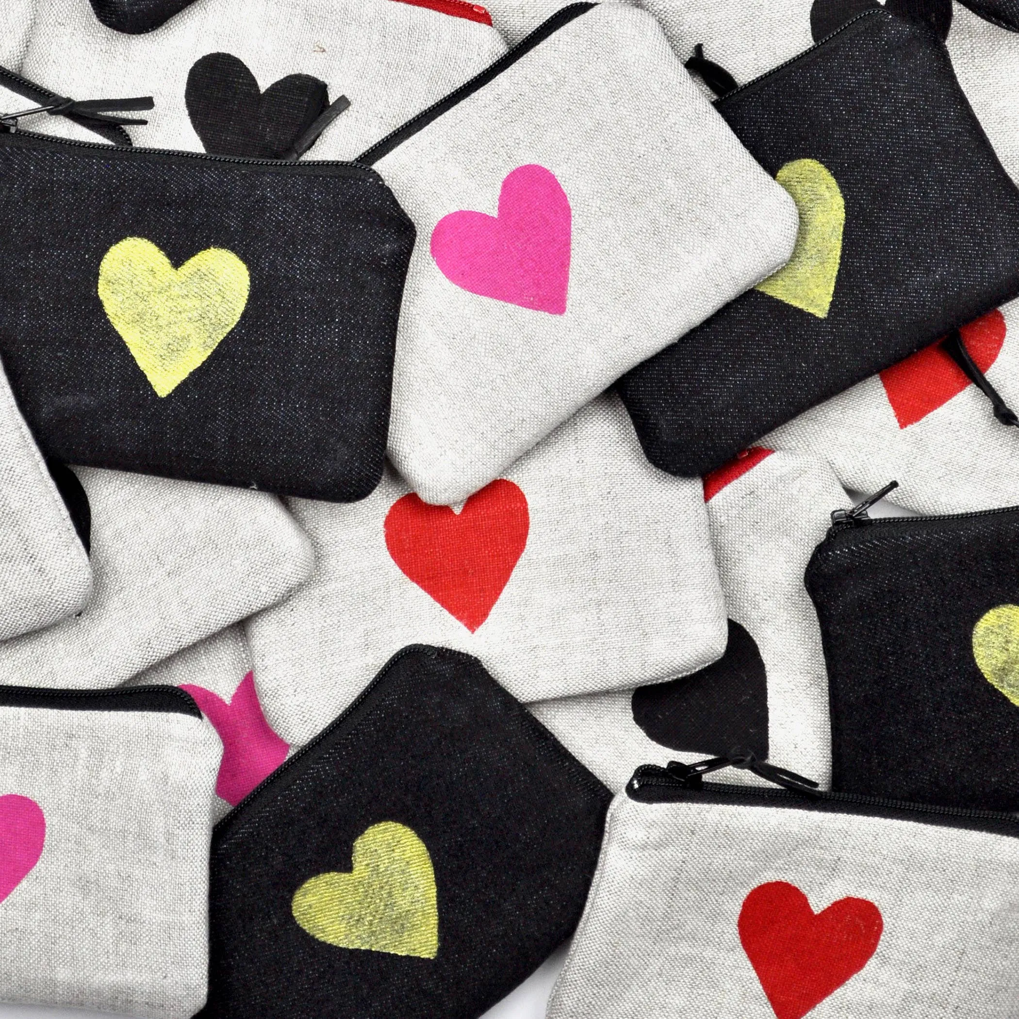 Heart Blockprint Linen Coin Purse