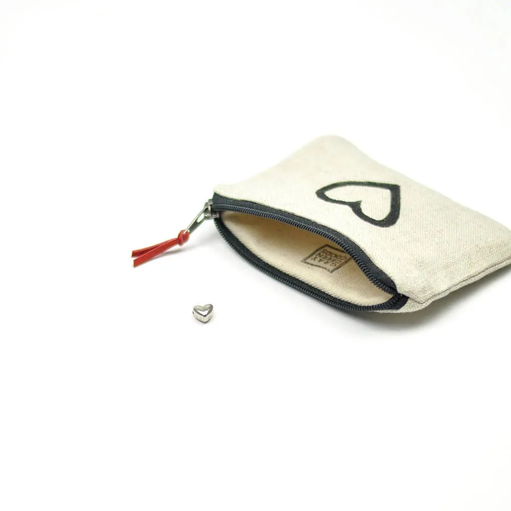 Heart Blockprint Linen Coin Purse