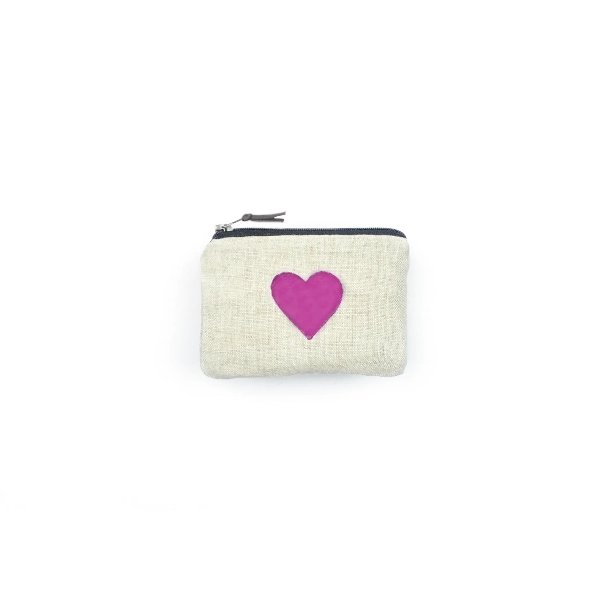 Heart Blockprint Linen Coin Purse