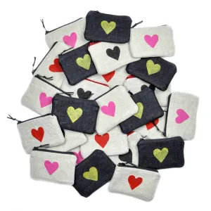 Heart Blockprint Linen Coin Purse