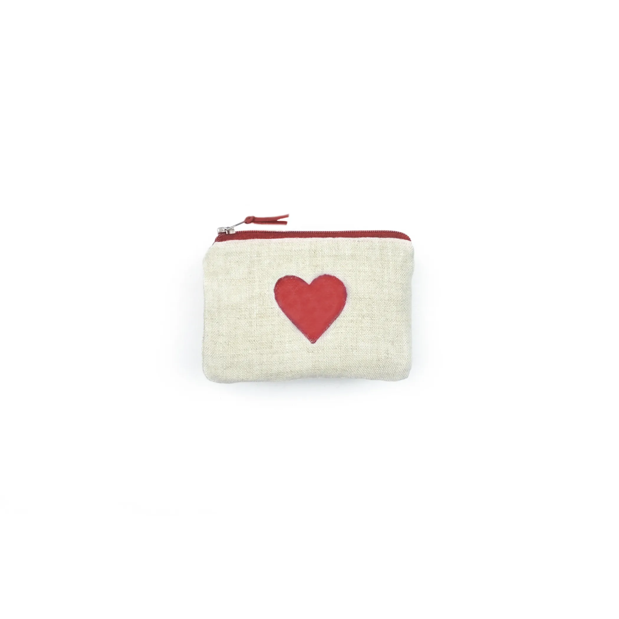 Heart Blockprint Linen Coin Purse
