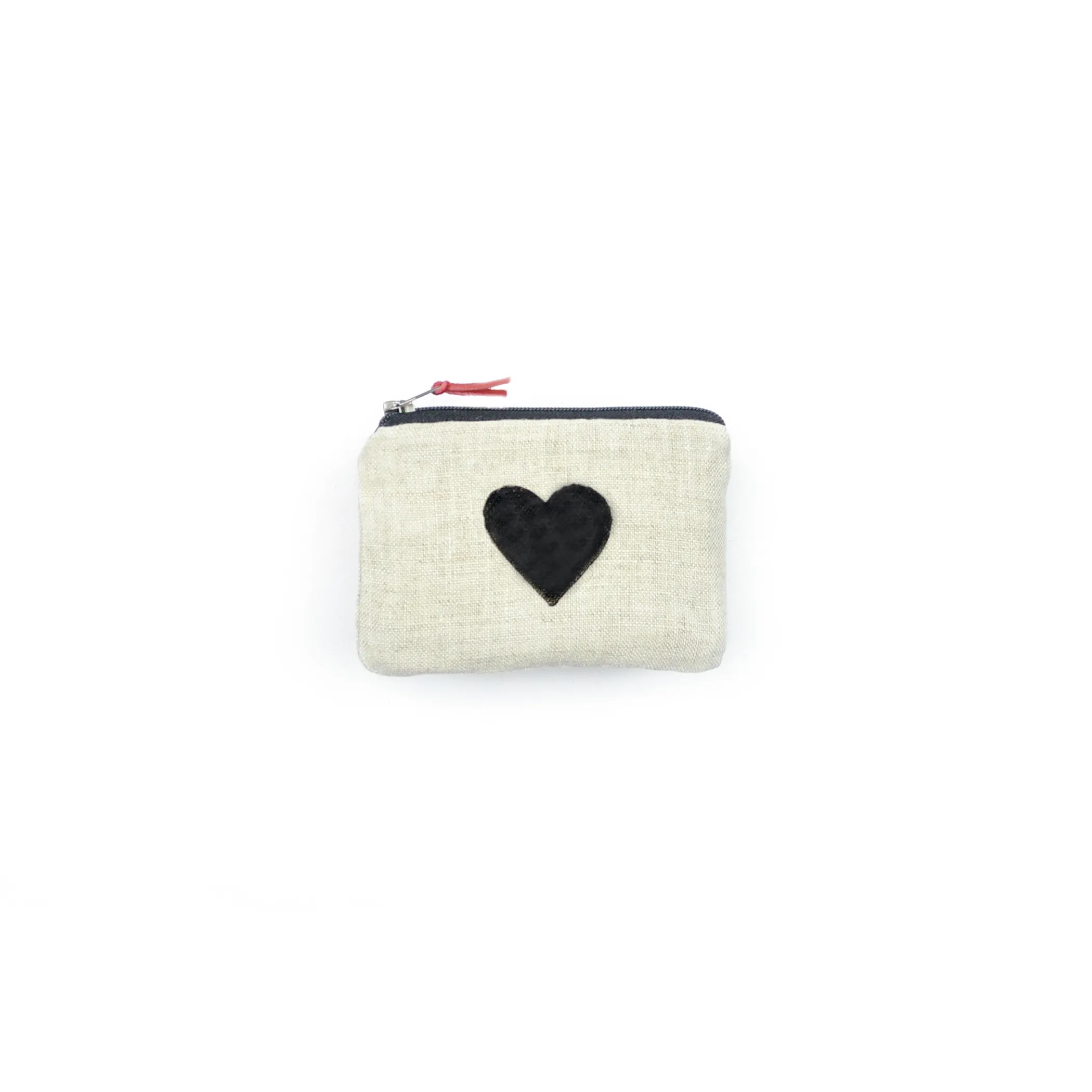 Heart Blockprint Linen Coin Purse