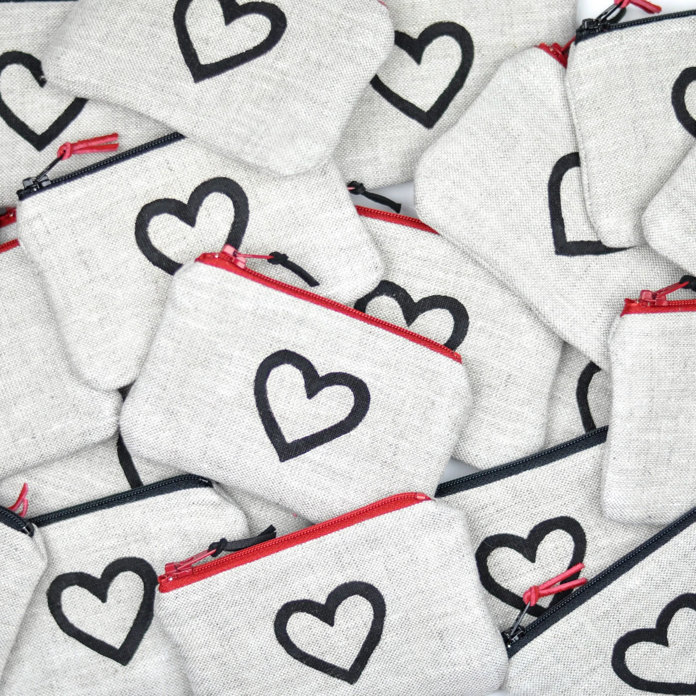 Heart Blockprint Linen Coin Purse