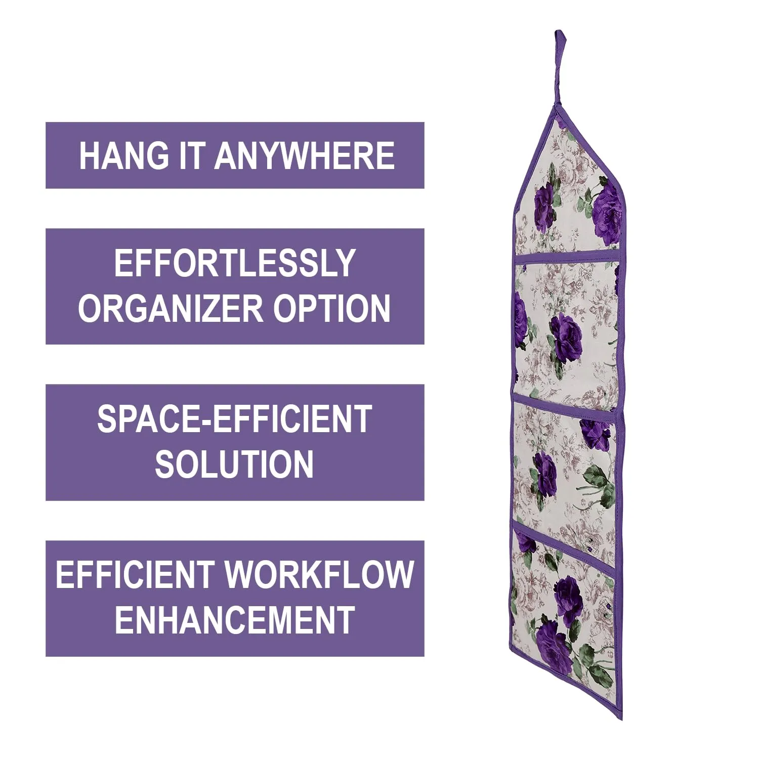 Heart Home Paper Holder | Foldable Hanging Organizer | PVC Purple Flower Document Holder | Wall Hanging Organizer with 3 Pocket | Pack of 2 | White