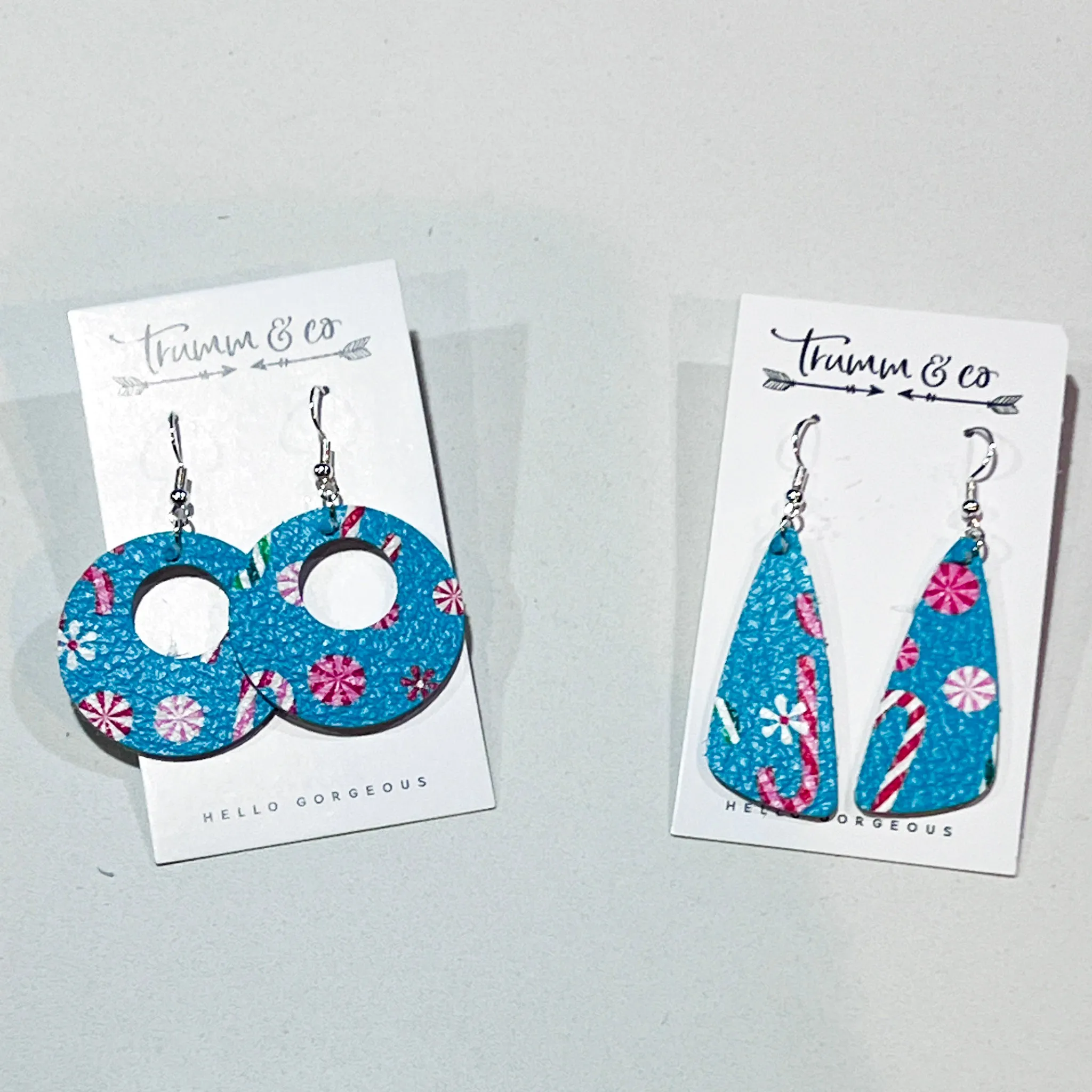 Holiday Earrings|Aqua Blue Leather Candy Cane Blizzard Earrings