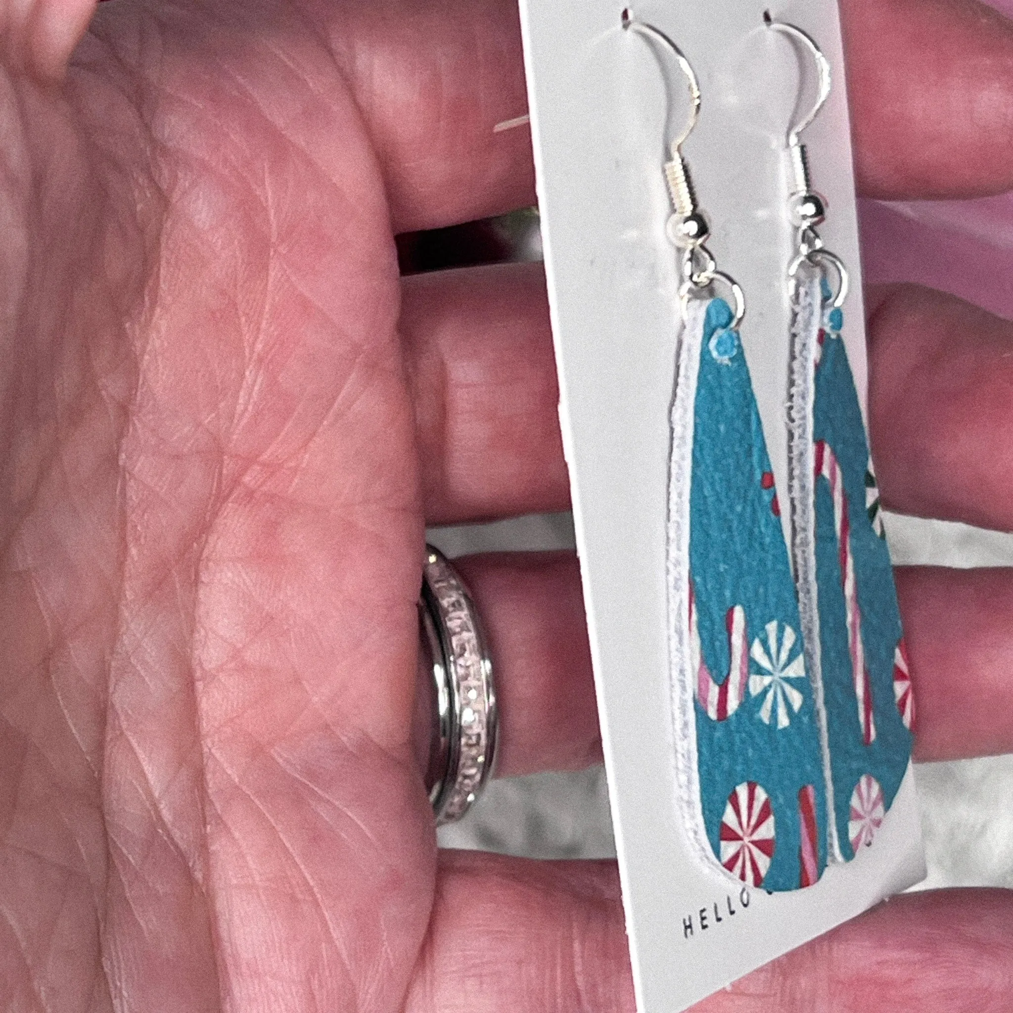 Holiday Earrings|Aqua Blue Leather Candy Cane Blizzard Earrings