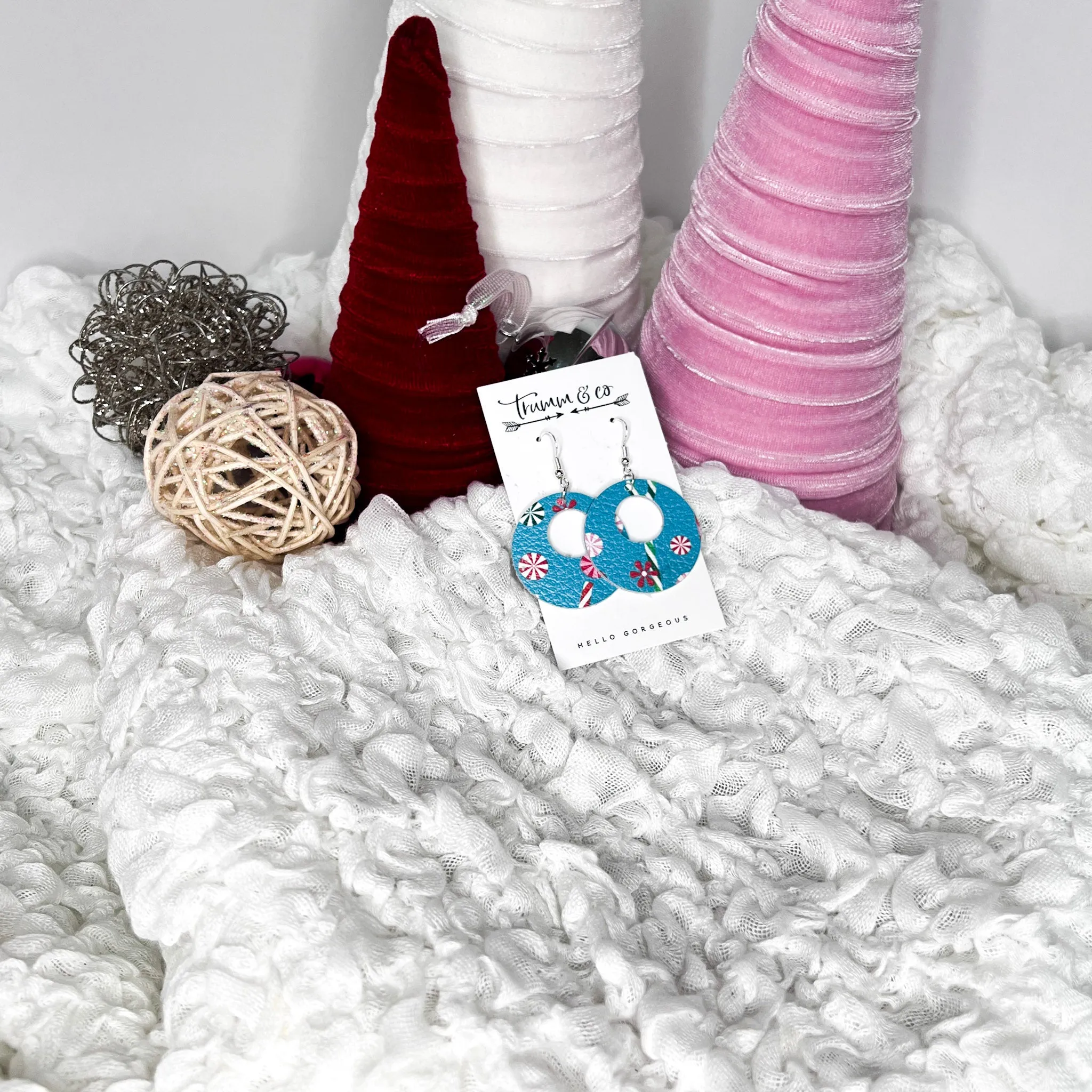 Holiday Earrings|Aqua Blue Leather Candy Cane Blizzard Earrings