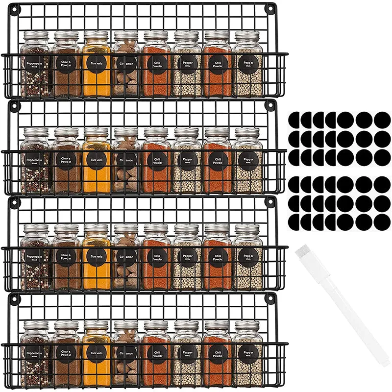 HOMGEN Popular 4Pcs Metal Spice Shelve 4-Tier Stackable Rack Organizer