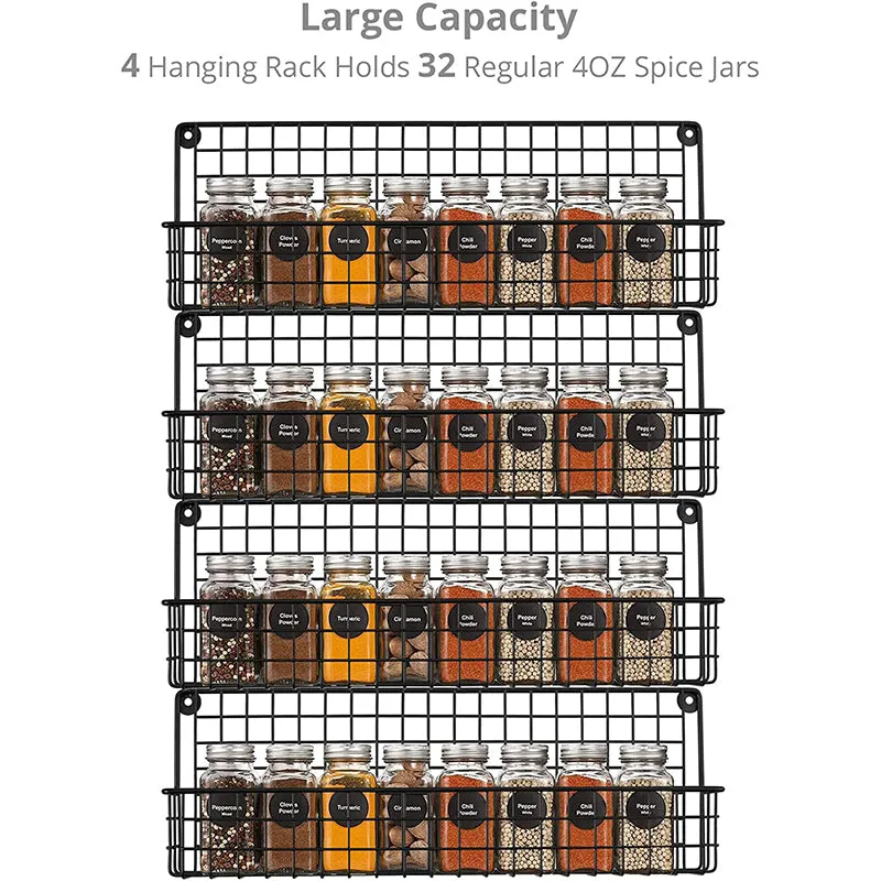 HOMGEN Popular 4Pcs Metal Spice Shelve 4-Tier Stackable Rack Organizer