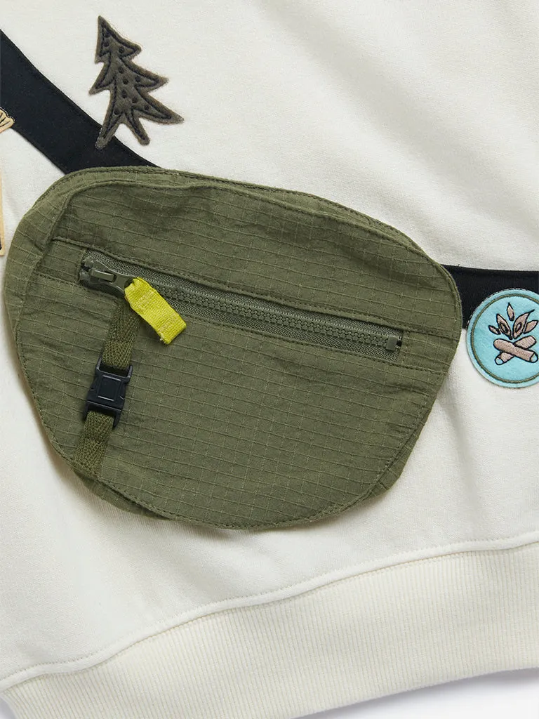 HOP Kids Off-White Fanny Pack Detailed Cotton-Blend Sweatshirt