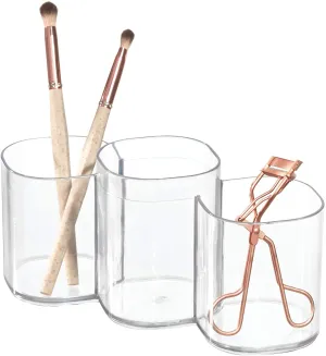 iDesign Clarity Plastic Divided Trio Cup Vanity Bathroom Accessory Organization, 3 Compartments