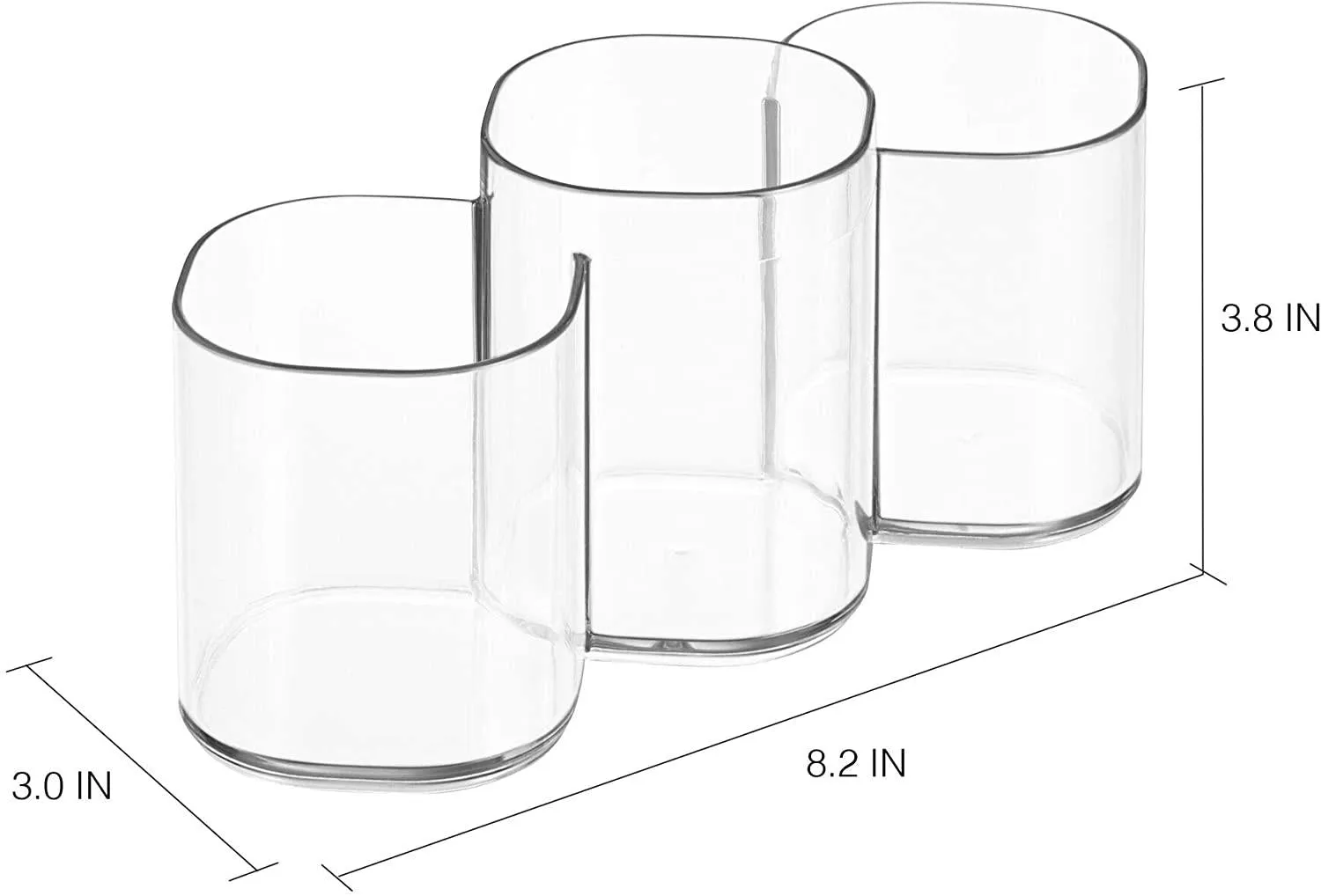 iDesign Clarity Plastic Divided Trio Cup Vanity Bathroom Accessory Organization, 3 Compartments