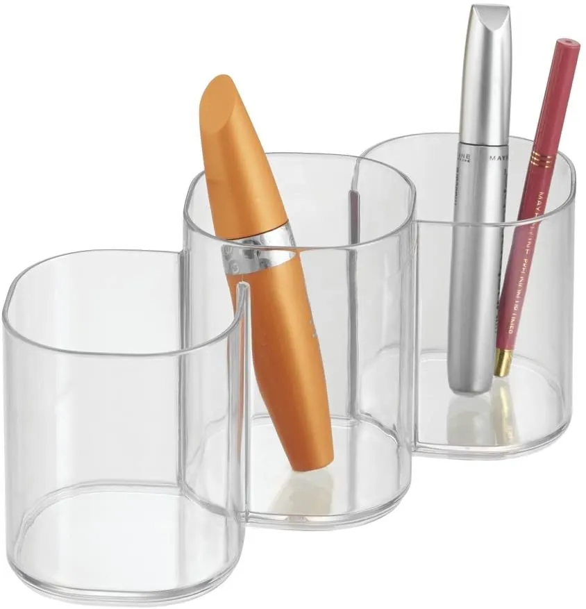 iDesign Clarity Plastic Divided Trio Cup Vanity Bathroom Accessory Organization, 3 Compartments