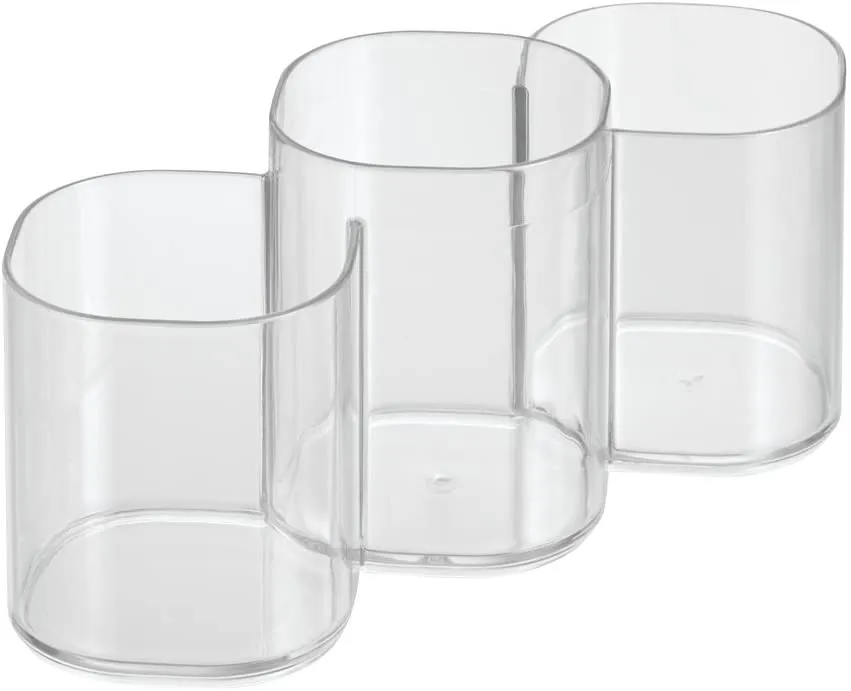 iDesign Clarity Plastic Divided Trio Cup Vanity Bathroom Accessory Organization, 3 Compartments