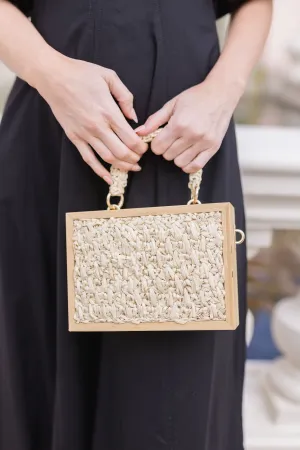 Janelle Straw Box Purse Beige