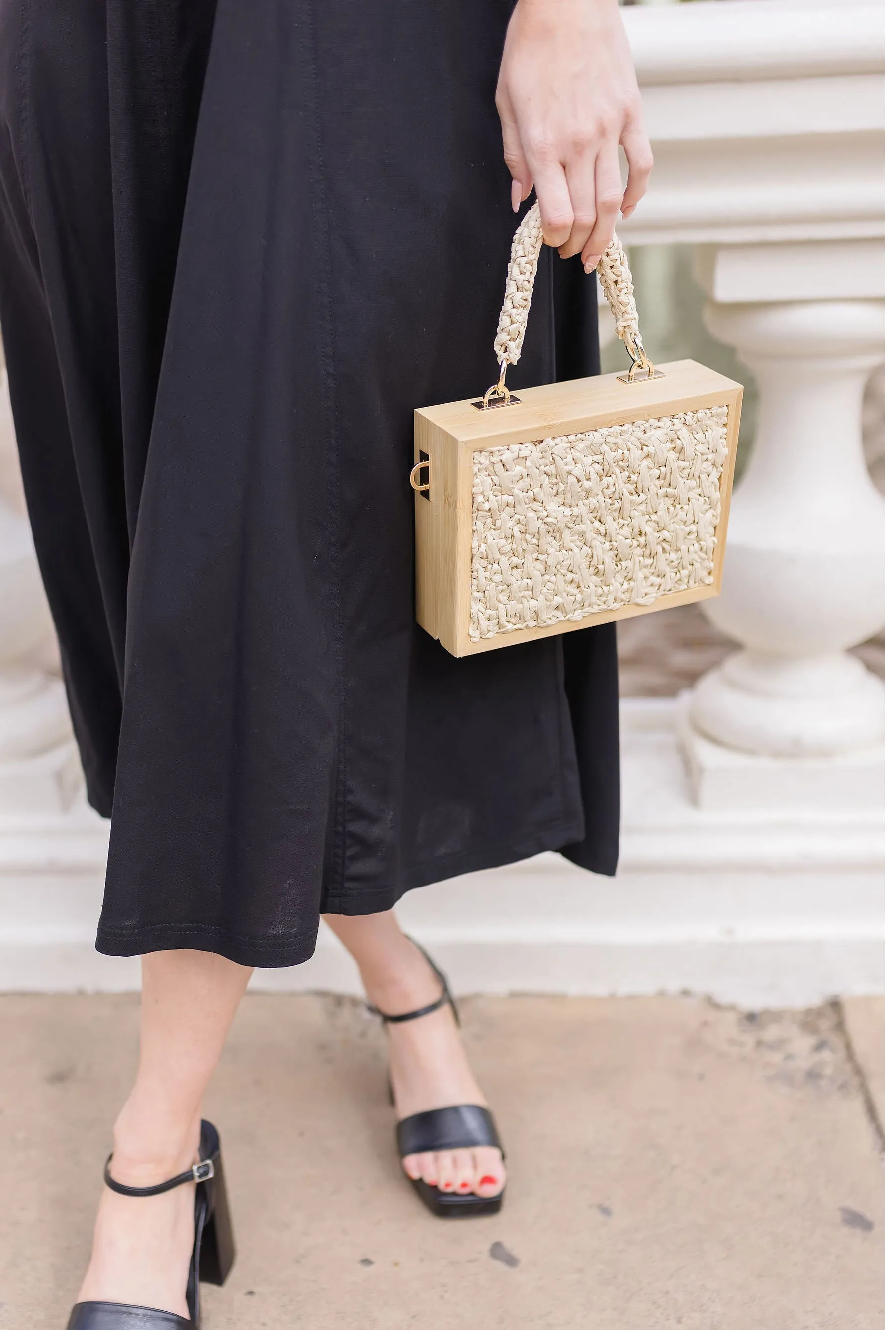 Janelle Straw Box Purse Beige