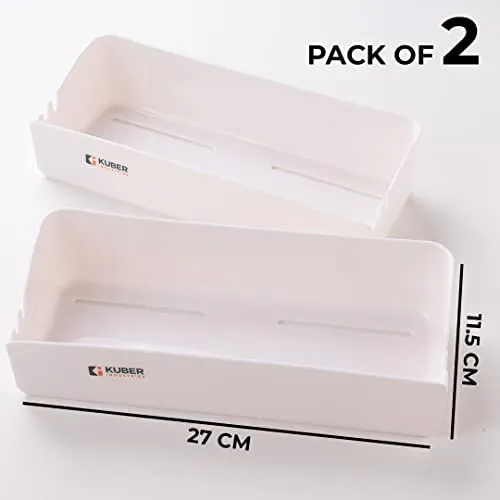 Kuber Industries Bathroom & Kitchen Organizer with Hooks for Hanging Kitchen & Bathroom Accessories|Multi-use Rectangular Wall Shelves|Self-Adhesive PP|A2912|Set of 2|White (Pack of 5)