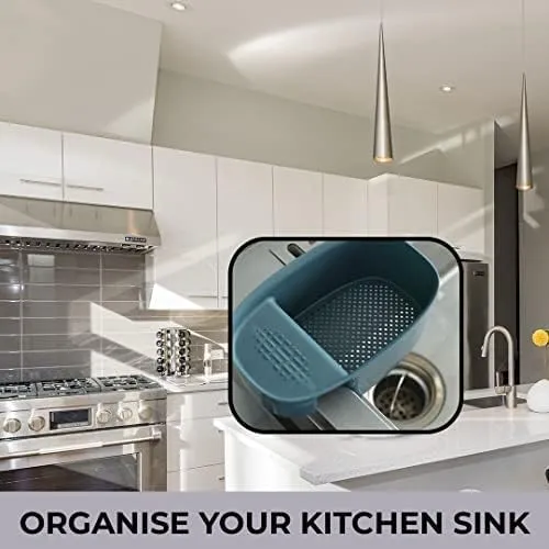 Kuber Industries Kitchen Organizer With Soap Holder|Premium PP|Durable & Sturdy|Multipurpose Bathroom Shelf|Smart Drainage Holes|TM21001|Pack Of 4|Blue