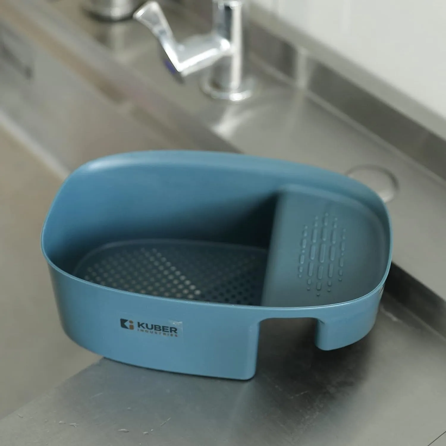 Kuber Industries Kitchen Organizer With Soap Holder|Premium PP|Durable & Sturdy|Multipurpose Bathroom Shelf|Smart Drainage Holes|TM21001|Pack Of 4|Blue