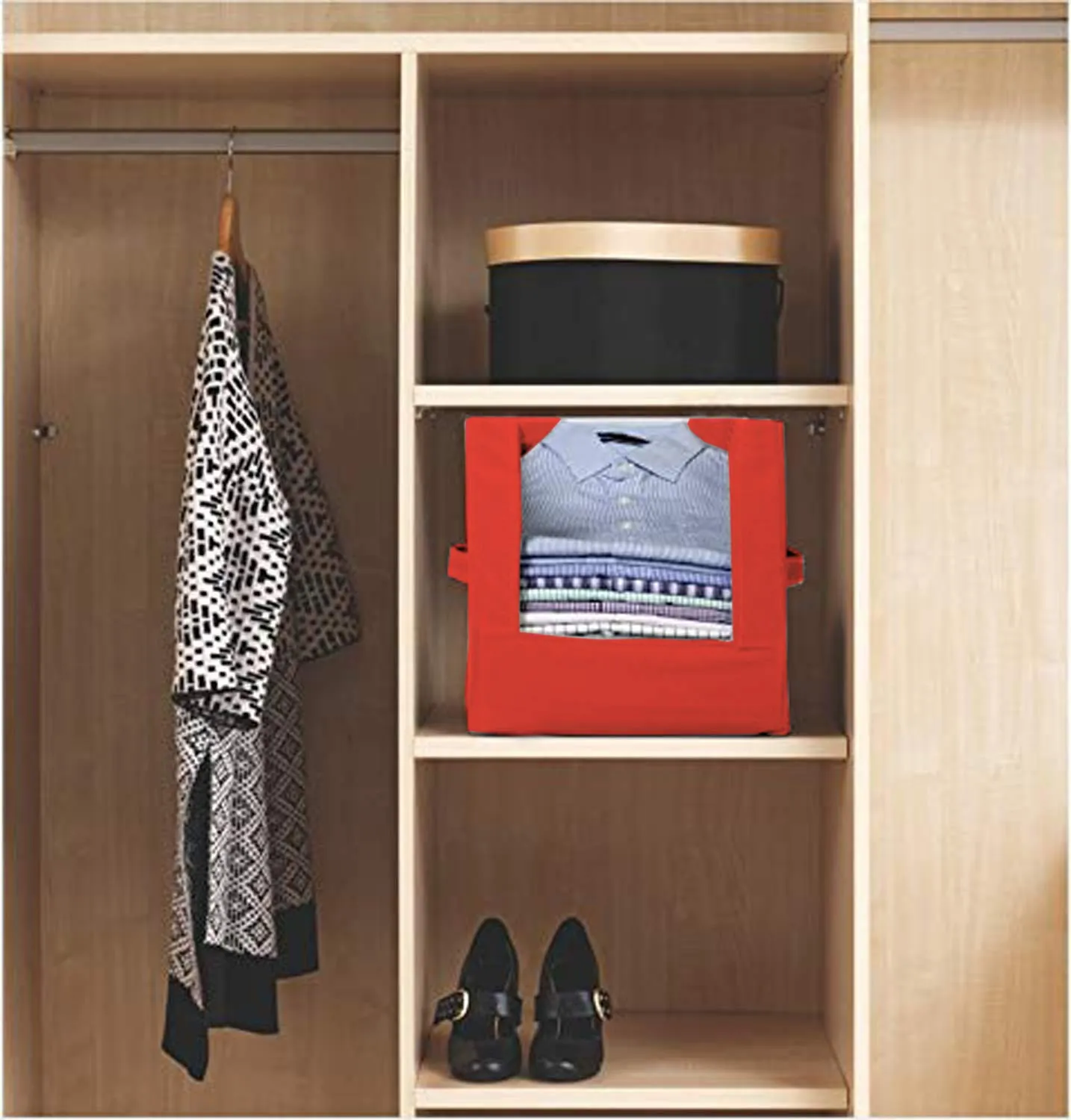 Kuber Industries Non-Woven 2 Pieces Shirt Stacker Wardrobe Organizer (Red & Blue) CTKTC022578