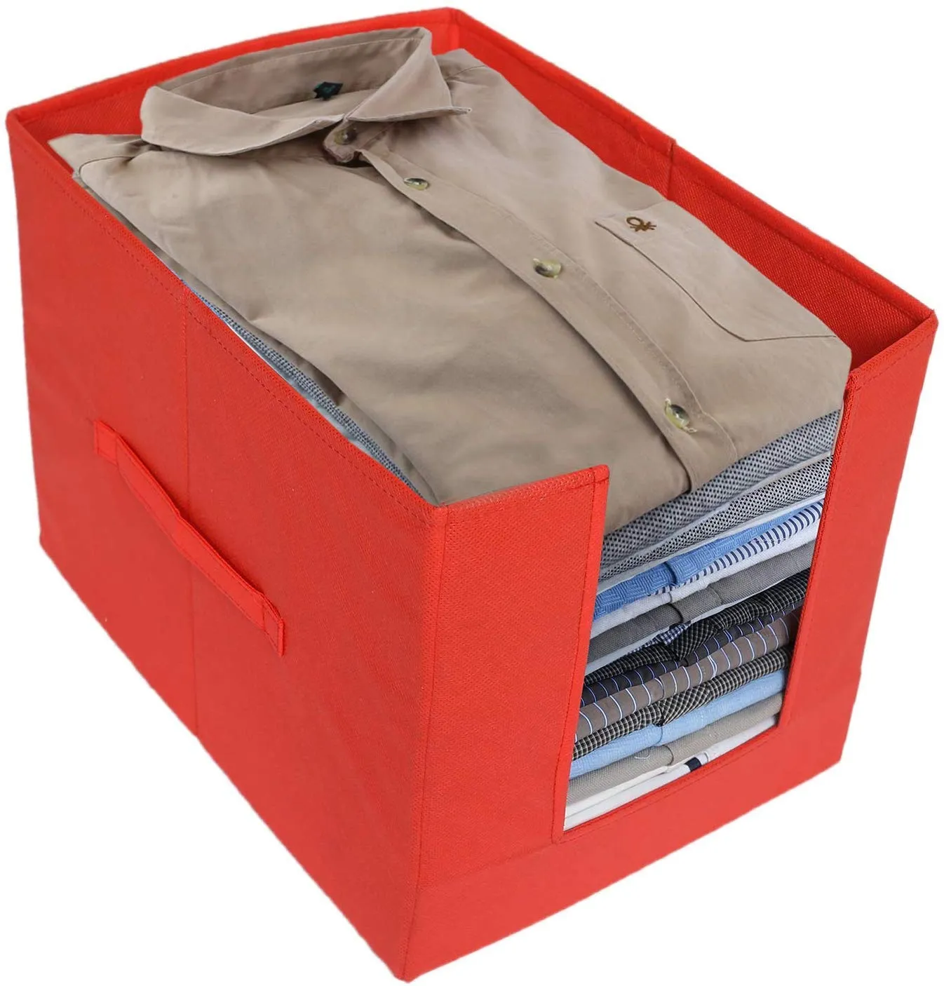 Kuber Industries Non-Woven 2 Pieces Shirt Stacker Wardrobe Organizer (Red & Grey) CTKTC022581