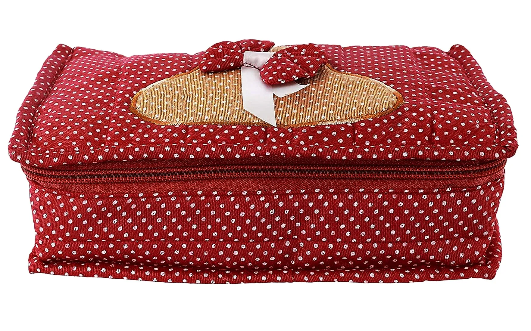 Kuber Industries Polyester Dot Printed Portable Jewellery Organizer With 6 Tranasparent Pockets (Maroon)