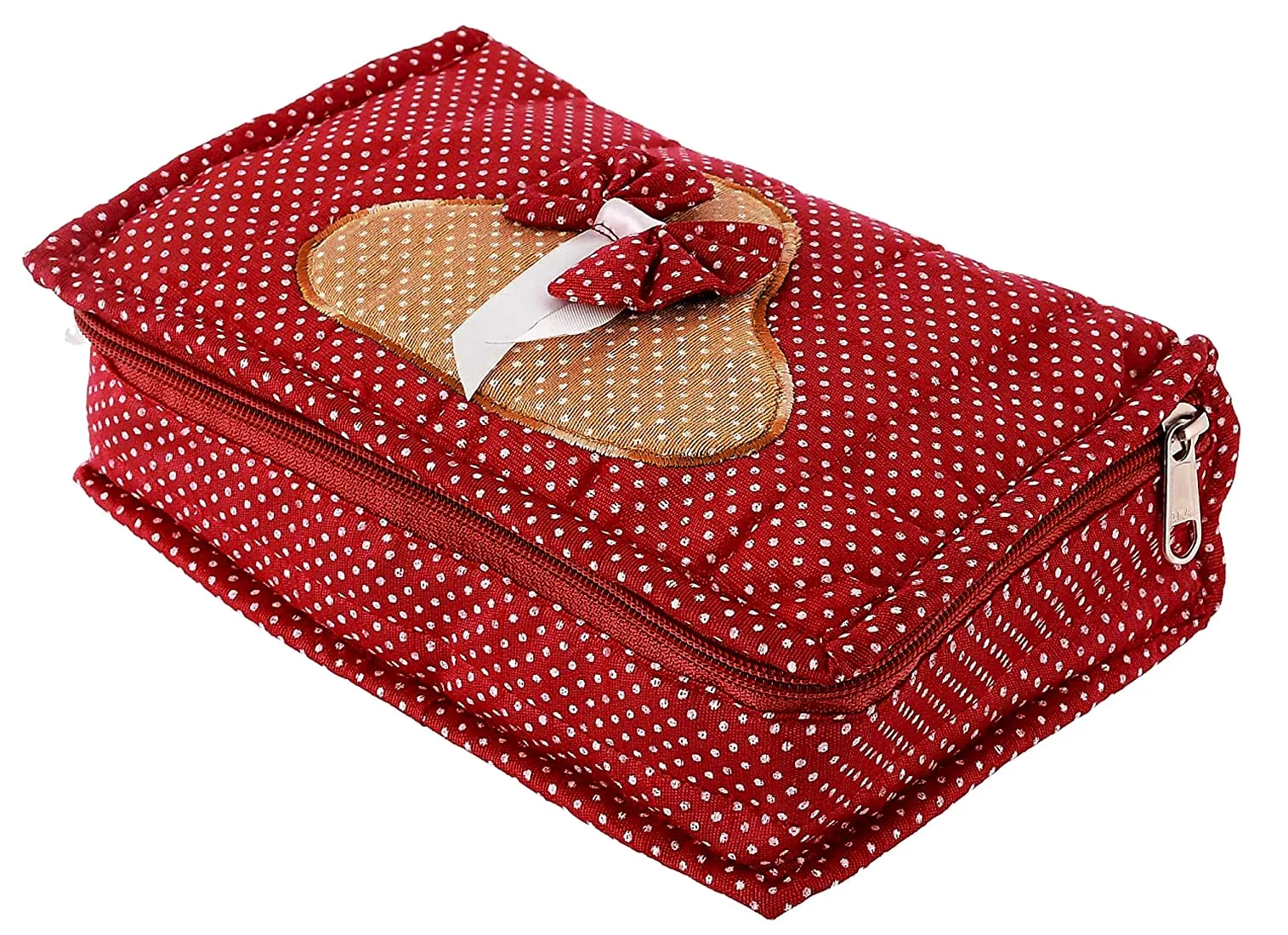 Kuber Industries Polyester Dot Printed Portable Jewellery Organizer With 6 Tranasparent Pockets (Maroon)