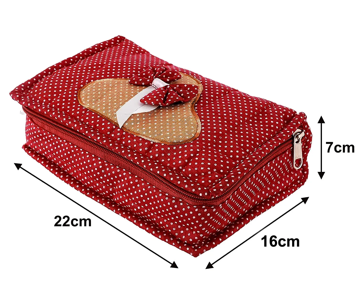 Kuber Industries Polyester Dot Printed Portable Jewellery Organizer With 6 Tranasparent Pockets (Maroon)