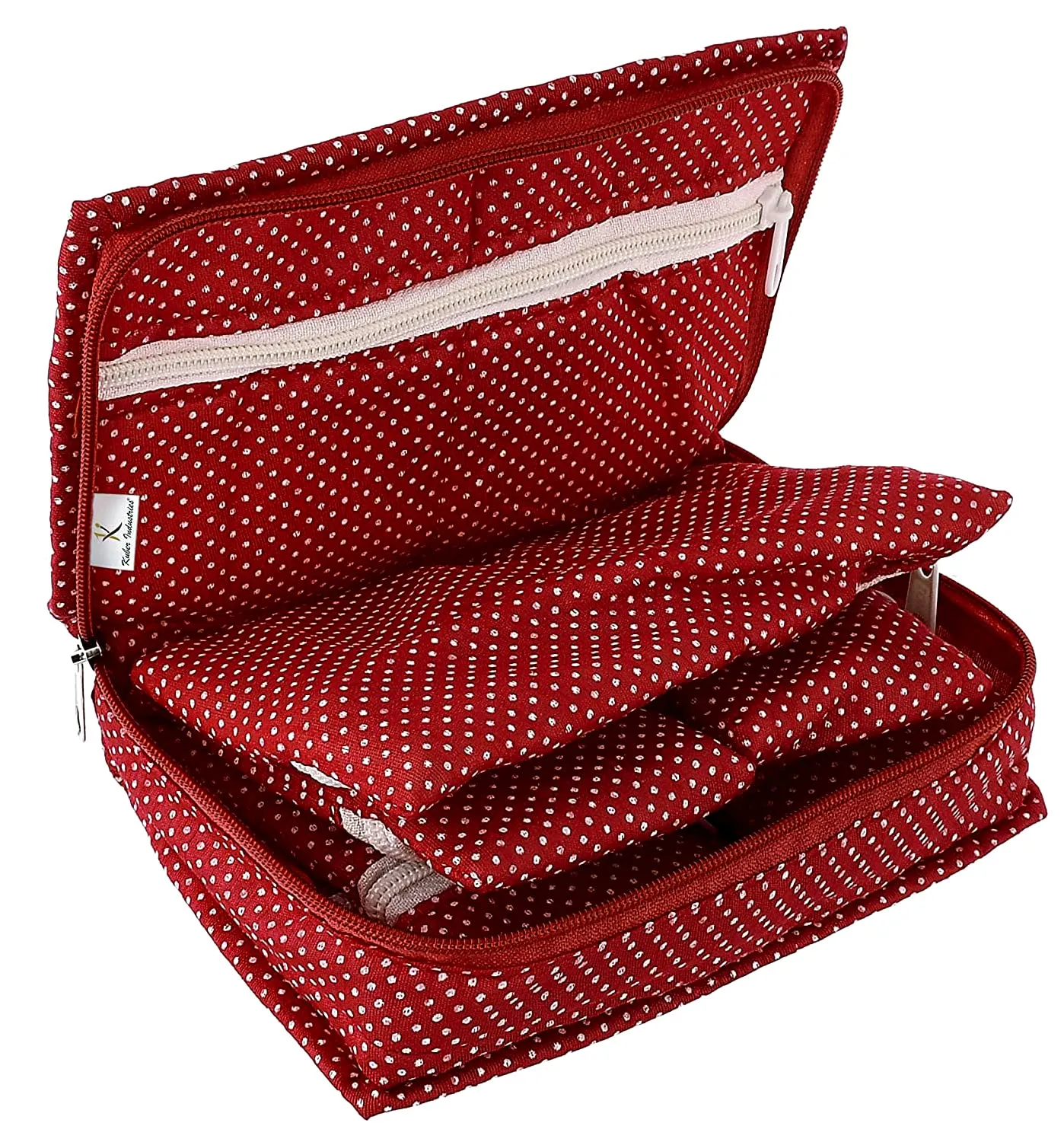 Kuber Industries Polyester Dot Printed Portable Jewellery Organizer With 6 Tranasparent Pockets (Maroon)