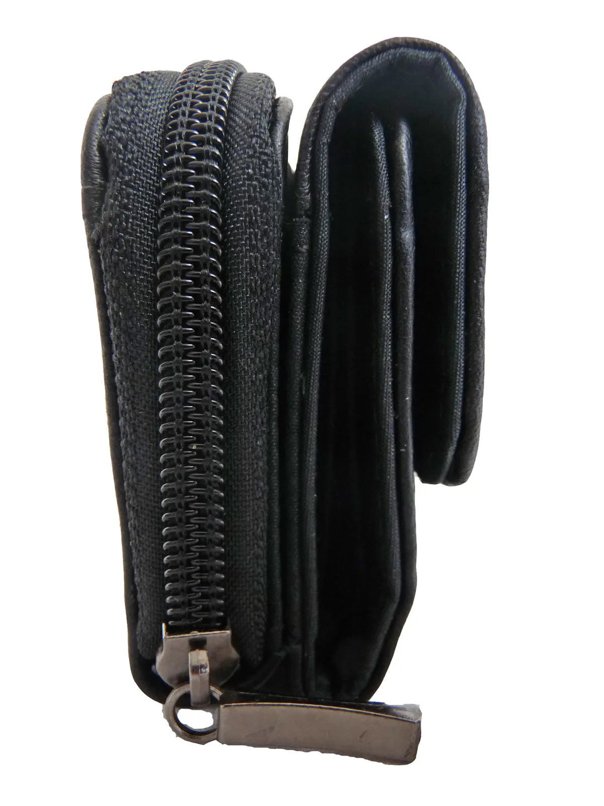 Ladies Small Leather Zipped Coin Purse Black QL223