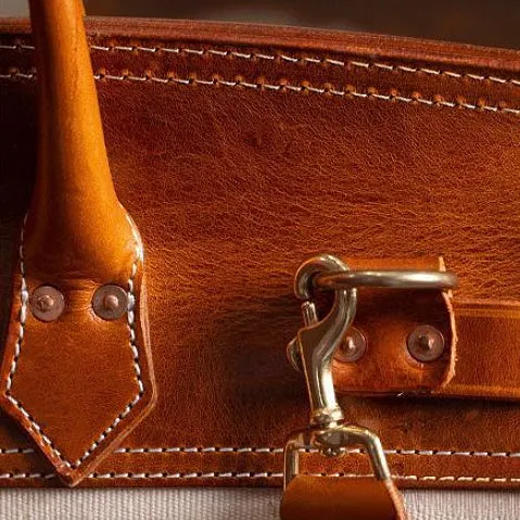 Large Canvas Leather Travel Bag, Genuine Leather Canvas Travel  Birkin Style Bag, 16.5in length -i7bags