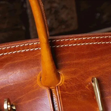 Large Canvas Leather Travel Bag, Genuine Leather Canvas Travel  Birkin Style Bag, 16.5in length -i7bags