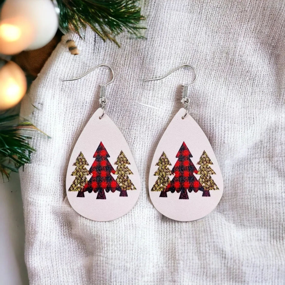 Leather Christmas Tree Drop Earrings