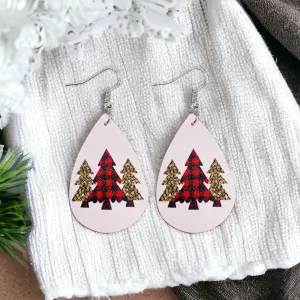 Leather Christmas Tree Drop Earrings