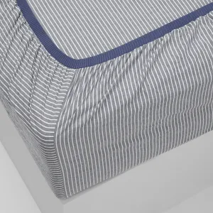 Leo Washed Cotton - Midnight Stripe Kids Fitted Sheet