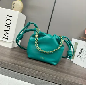 LOE 23 FLAMENCO PURSE BUCKET IN TEAL GREEN LAMBSKIN