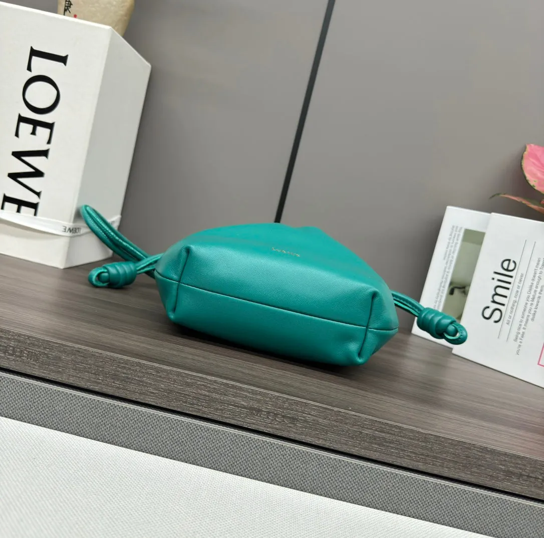 LOE 23 FLAMENCO PURSE BUCKET IN TEAL GREEN LAMBSKIN