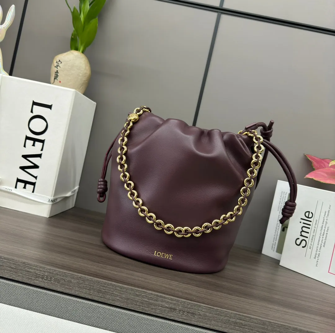 LOE 32 FLAMENCO PURSE BUCKET IN CHESTNUT BROWN LAMBSKIN