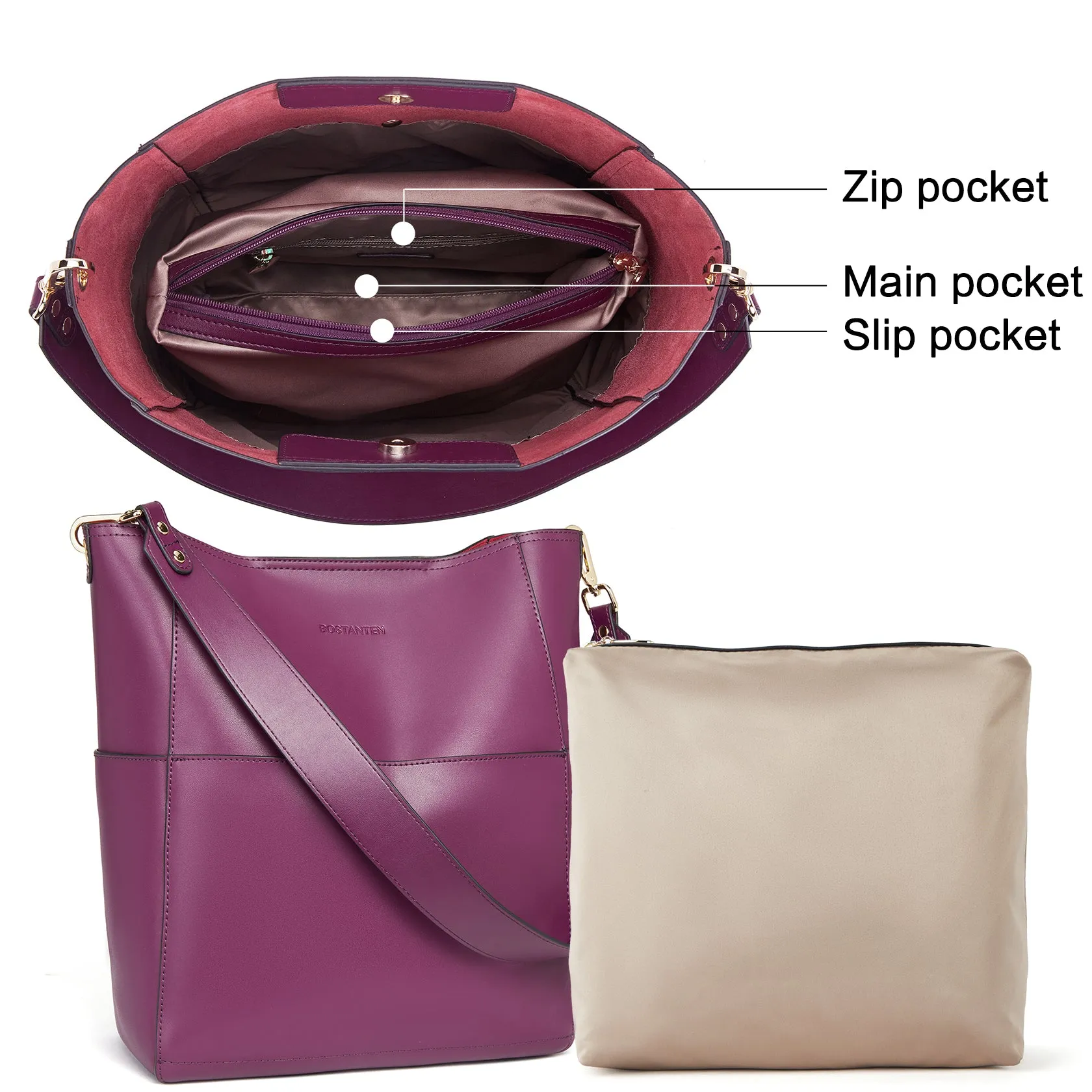 Lotty Leather Hobo Bag With 2 Shoulder Straps