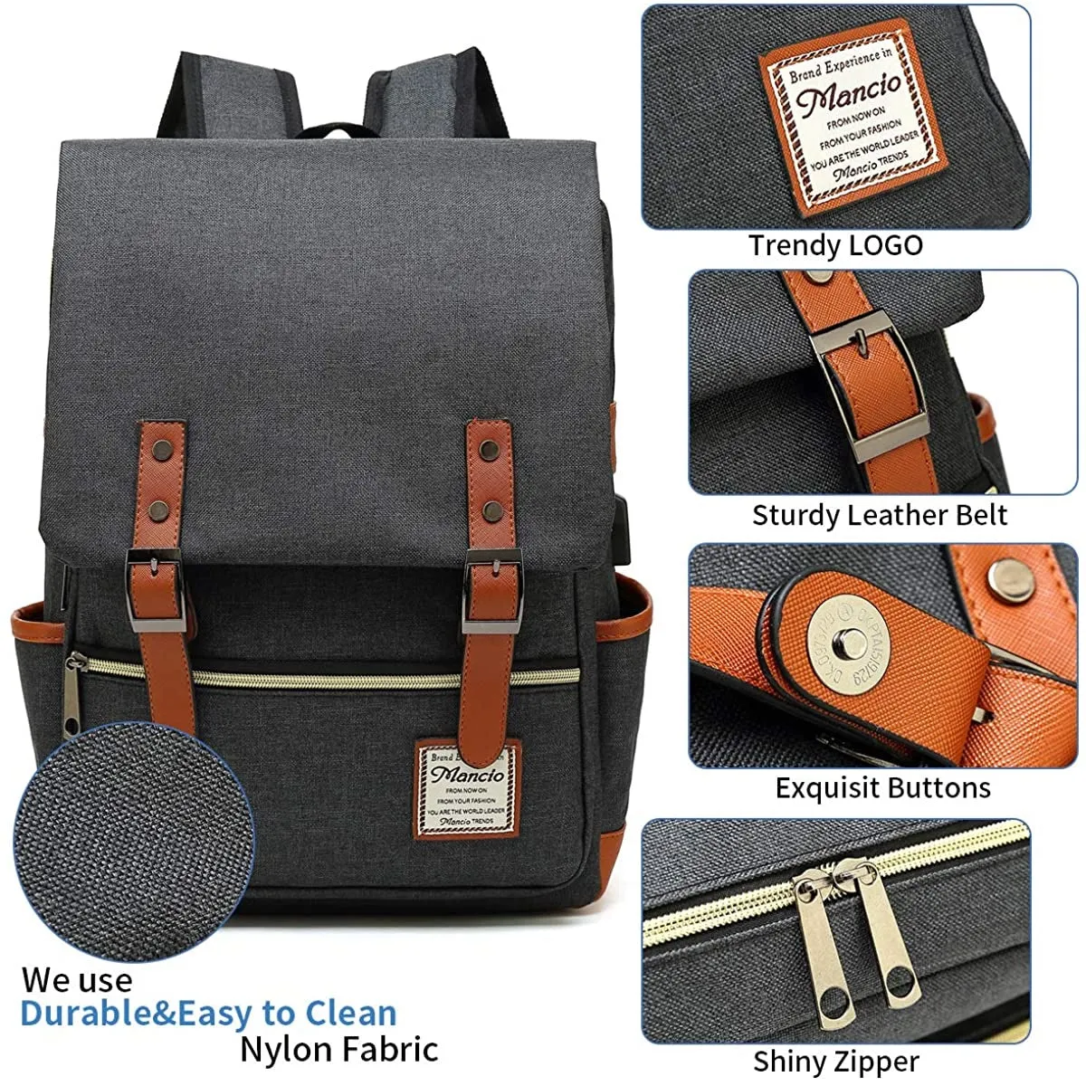 MANCIO Slim Vintage Laptop Backpack For women and men | Purple