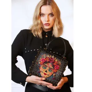 Mary Frances La Reina Top Handle Handbag Beaded Purse Floral Black Gold Bag NEW