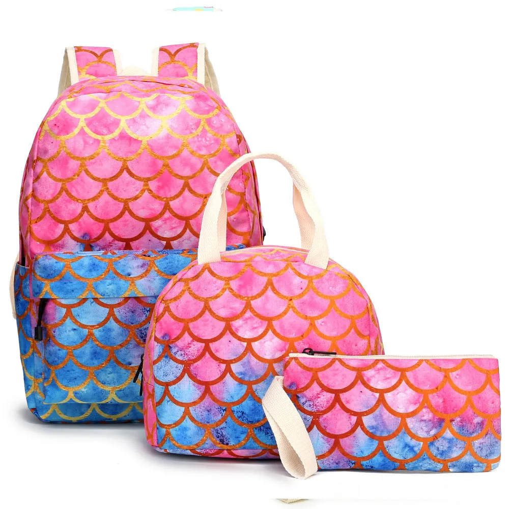 Mermaid Elementary School Backpack Set for Girls Cute Bookbag with Lunch Bag Pencil Case