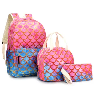 Mermaid Elementary School Backpack Set for Girls Cute Bookbag with Lunch Bag Pencil Case