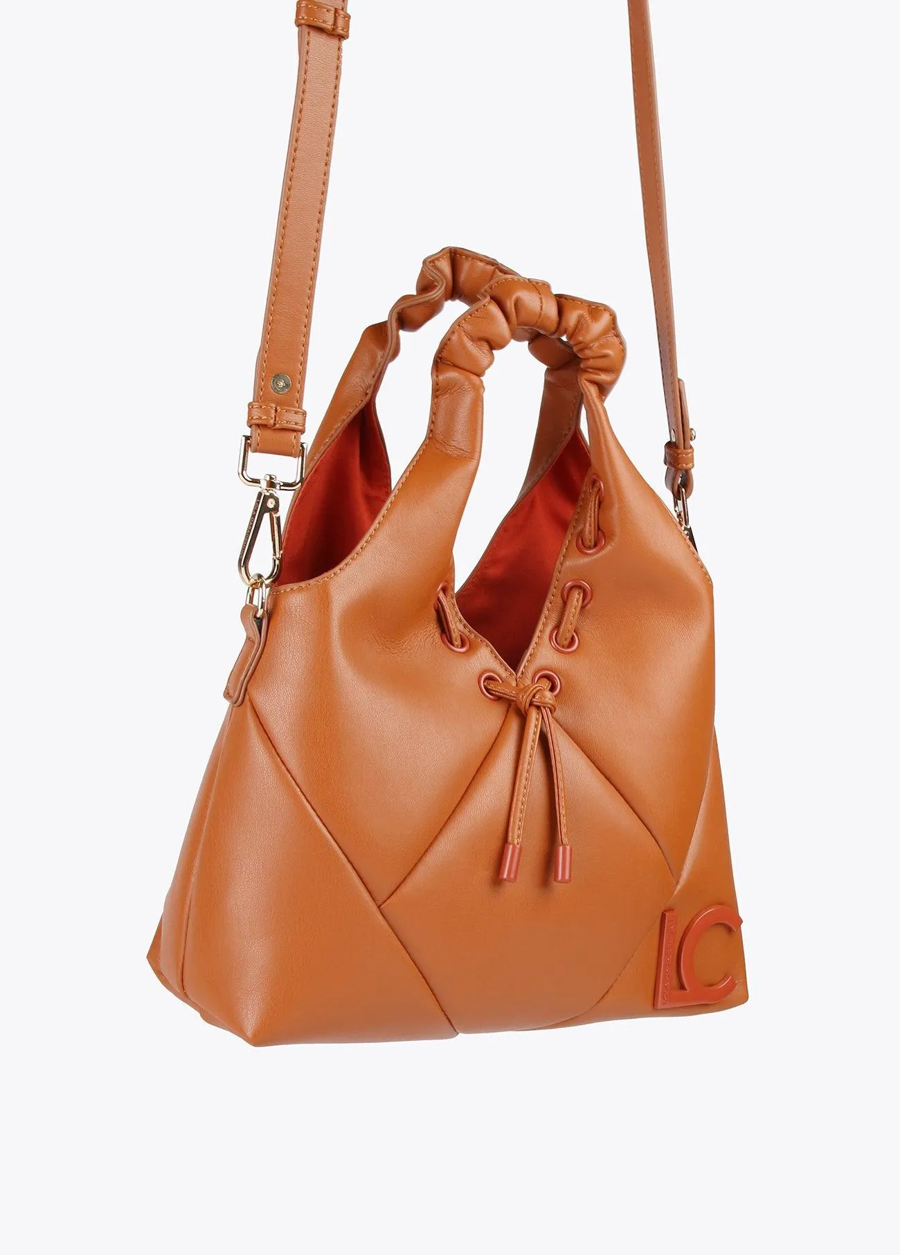 Mini tote bag with crinkle-effect handle