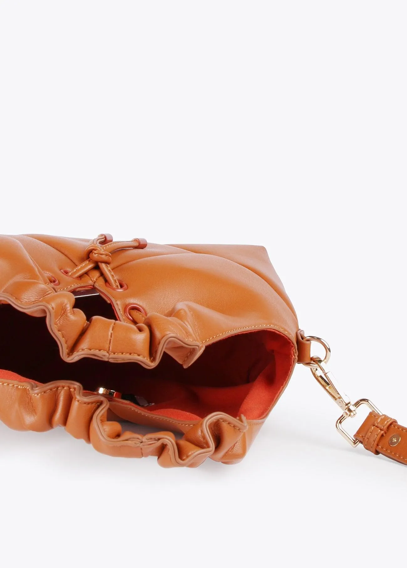 Mini tote bag with crinkle-effect handle