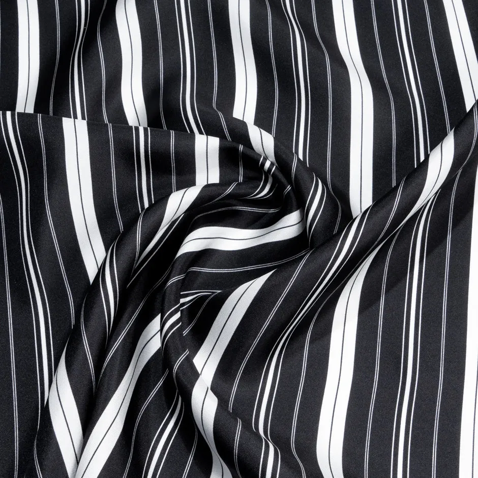 Monochrome 'Barcode' Striped Printed Silk Twill