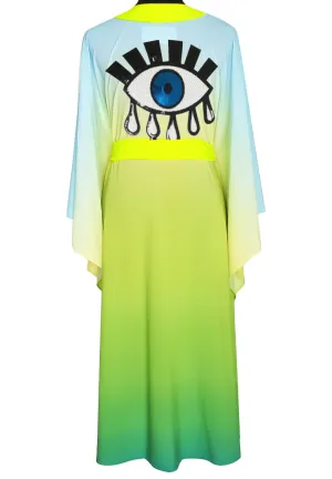 Monochrome Ombre - Freedom Kimono Evil Eye (Neon Yellow) - Long